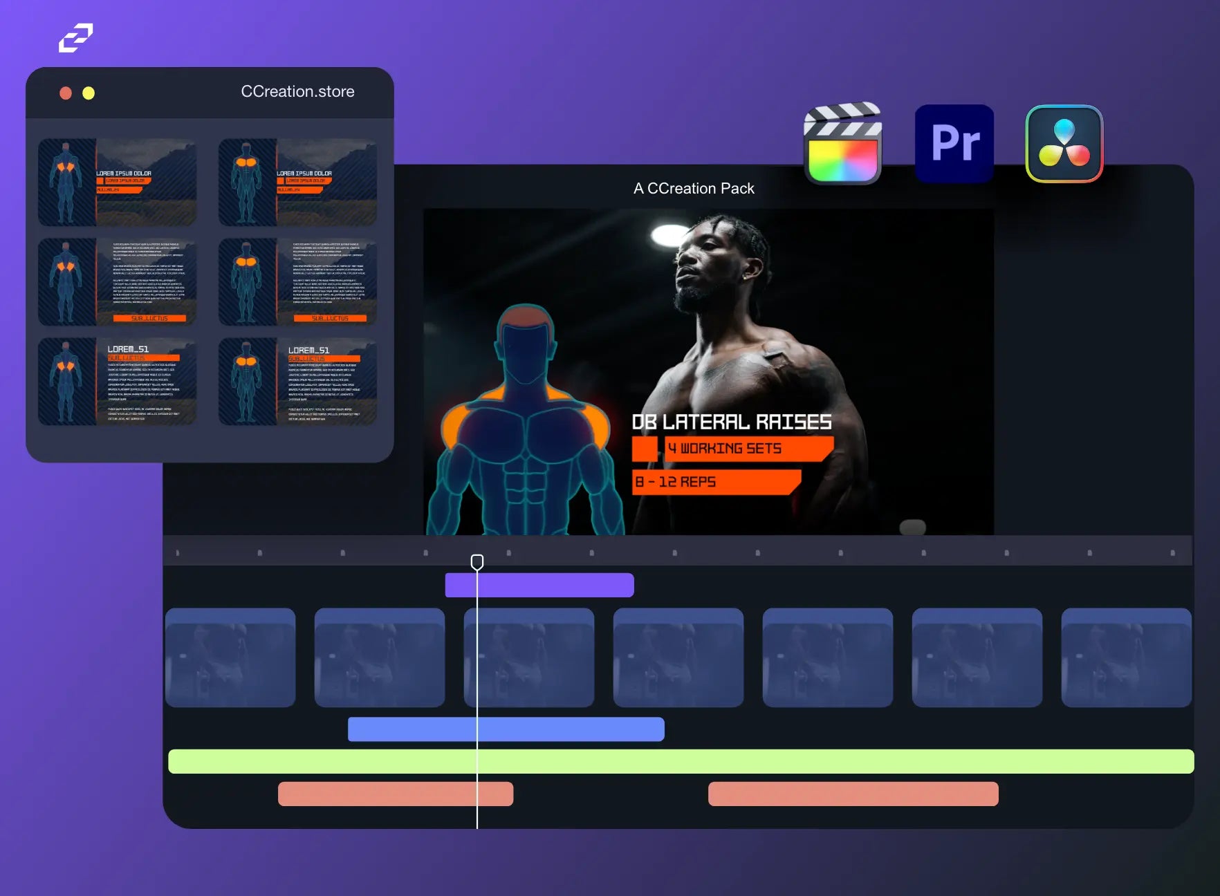 Ectomorph Gym Graphics, Fitness Video Templates, Final Cut Pro, Premiere Pro, DaVinci Resolve - CC creation Store