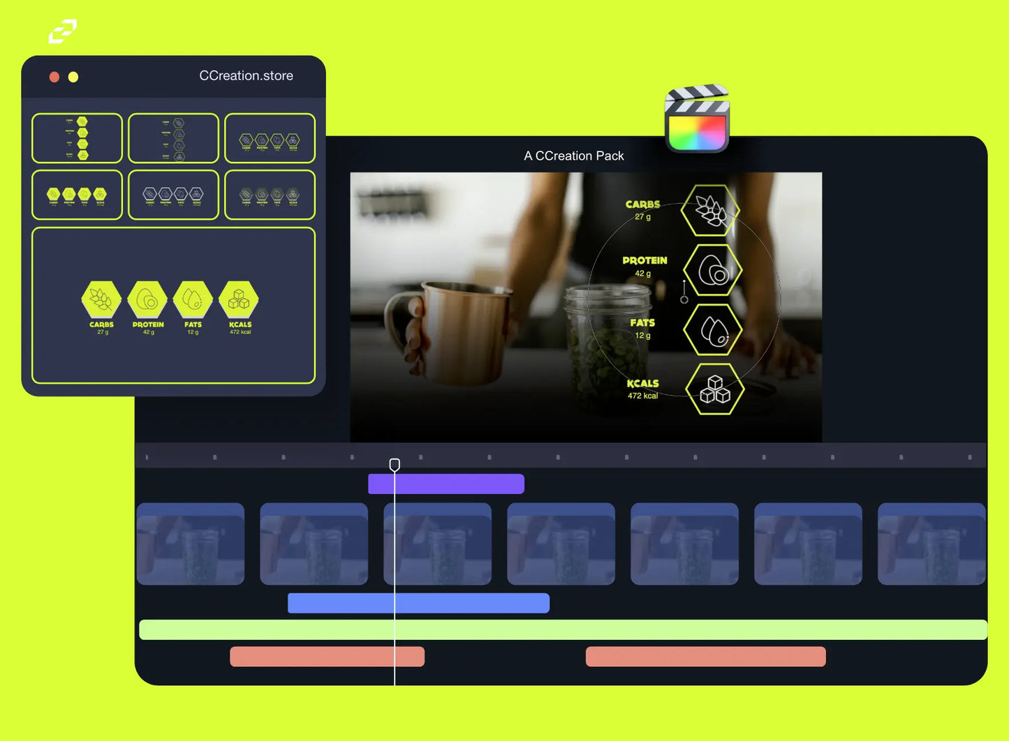 Nutrition and Macro Infographics for Final Cut Pro - Editable Fitness Templates - CCreation Store