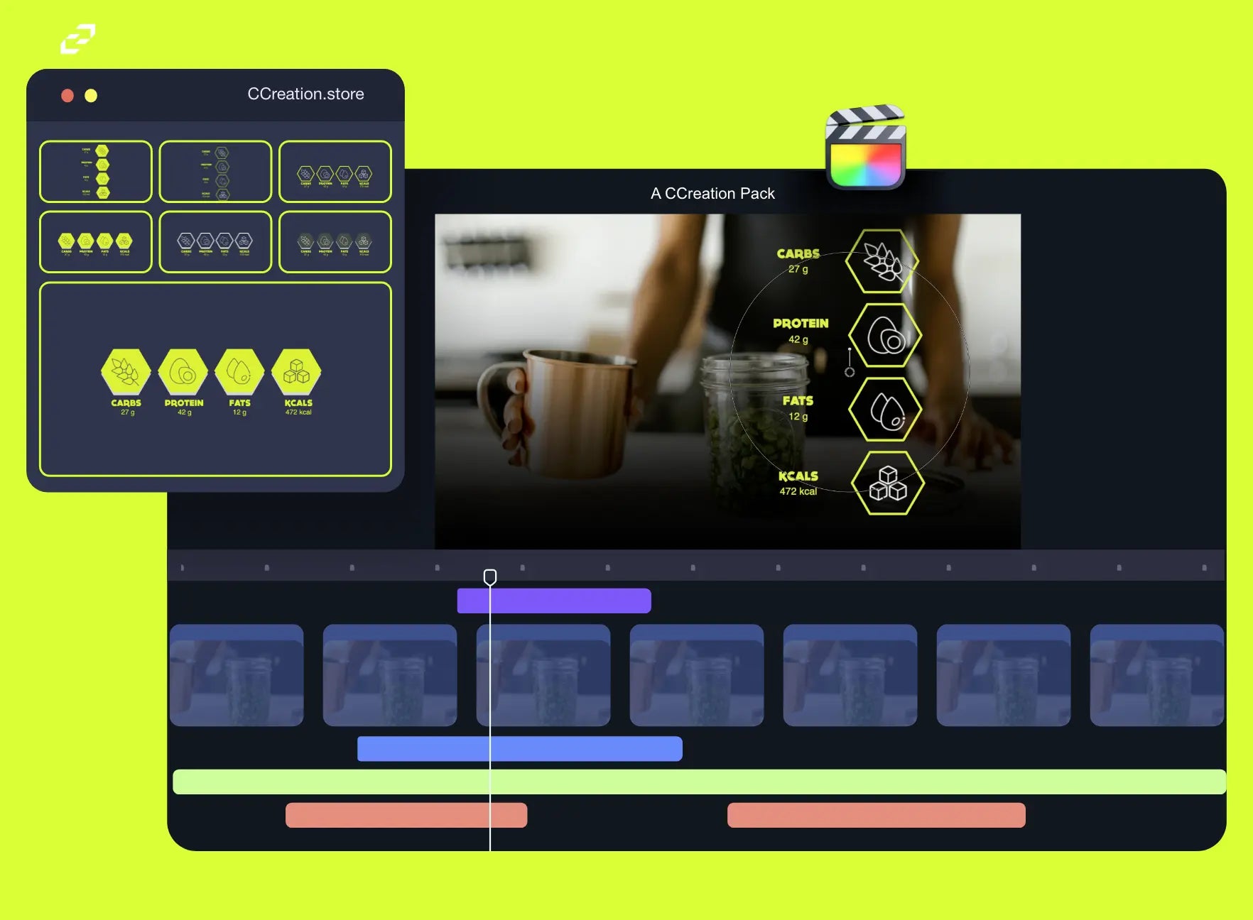 Nutrition and Macro Infographics for Final Cut Pro - Editable Fitness Templates - CCreation Store
