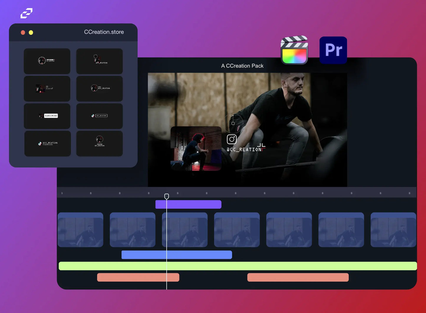Social Media handle Titles for Final Cut Pro, Premiere Pro - Editable Icons and Graphics - CCreation Store