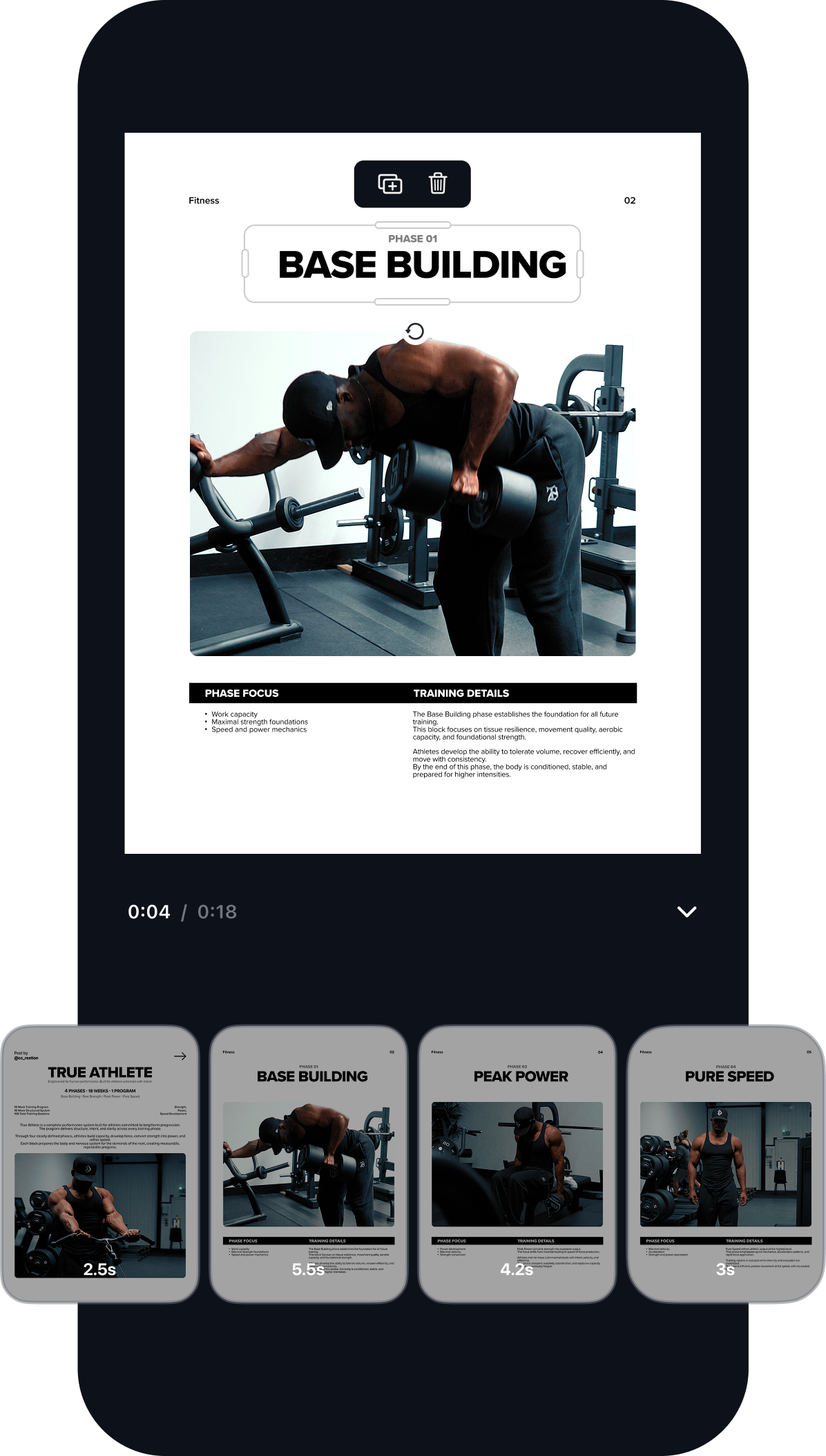 Fitness video editor turns your workouts programs into a piece of art with a simple drag & drop carouse templates. Rotate, trim, split, colours and merge videos with CCreation