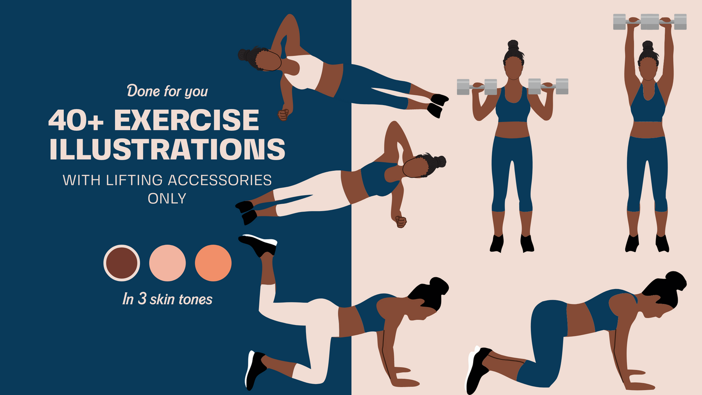 African American Female Exercise Illustrations - 40+ PNG Workout Clipart, Fitness Clipart, DFY Content for Workouts