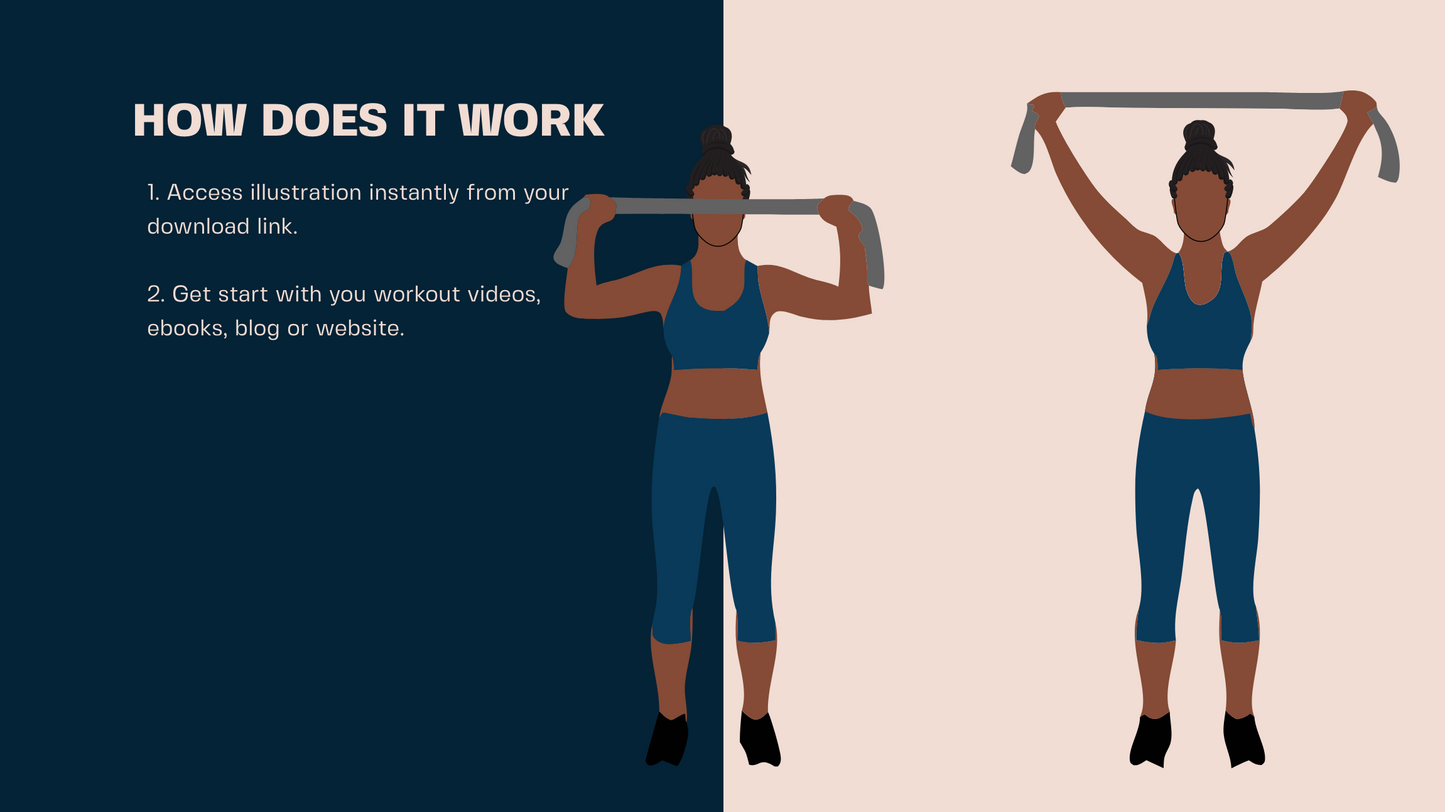 African American Female Exercise Illustrations - 40+ PNG Workout Clipart, Fitness Clipart, DFY Content for Workouts