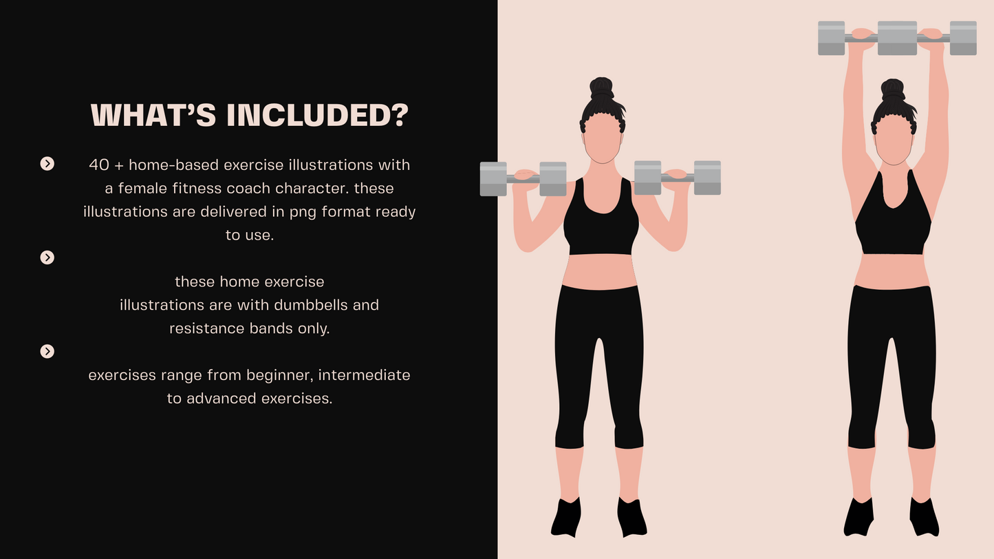 Female Exercise Illustrations - 40+ PNG Workout Clipart, Fitness Clipart, DFY Content for Workouts