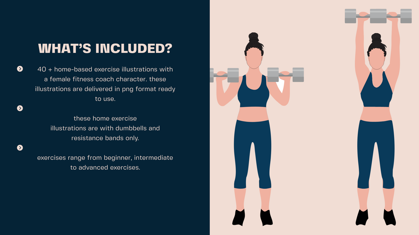 Female Exercise Illustrations - 40+ PNG Workout Clipart, Fitness Clipart, DFY Content for Workouts