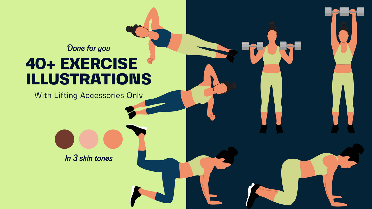 Female Exercise Illustrations - 40+ PNG Workout Clipart, Fitness Clipart, DFY Content for Workouts