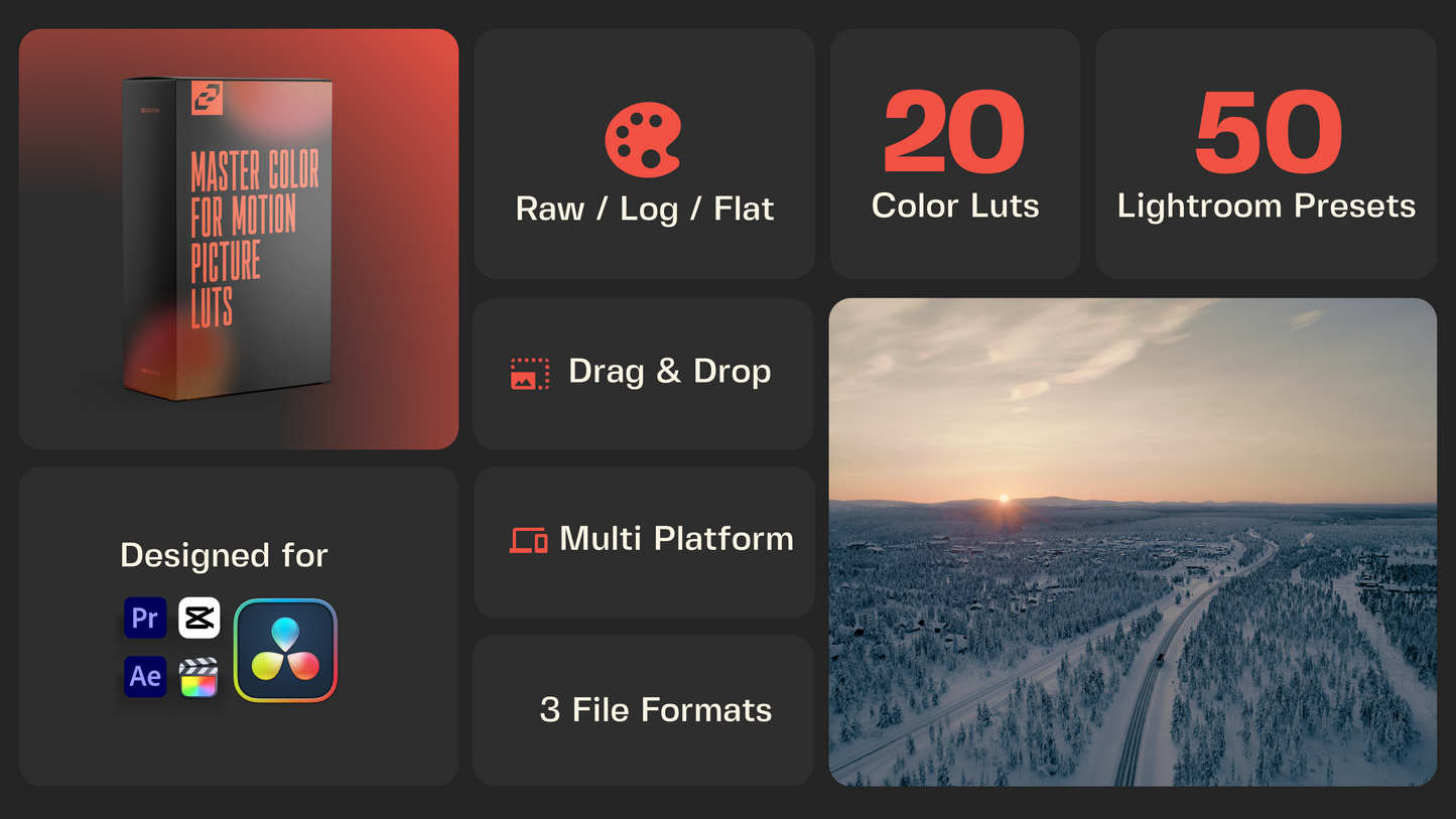 Drop luts for capcut that work with a variety of DJI drone cameras, lighting and different landscapes. Suitable from the moody landscapes of the Faroe Islands to midday sunsets - CCreation.store