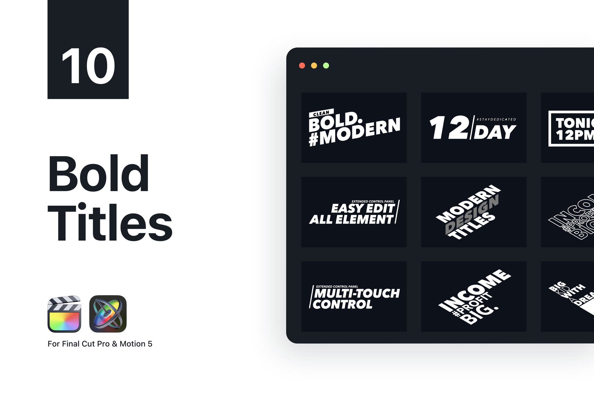 Bold Title Pack for Premiere Pro, Final Cut Pro and Davinci Resolve ccreation.store