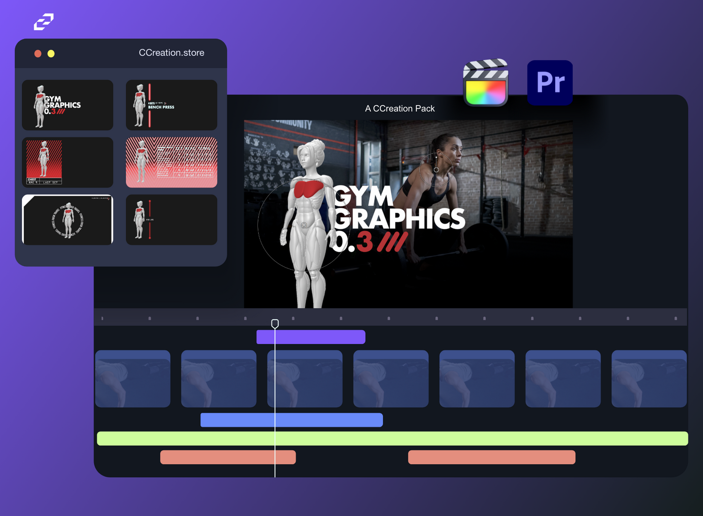 Gym Graphics, Sports Plugins, Fitness Templates for Final Cut Pro, Premiere Pro DaVinci Resolve - CC Creation Store