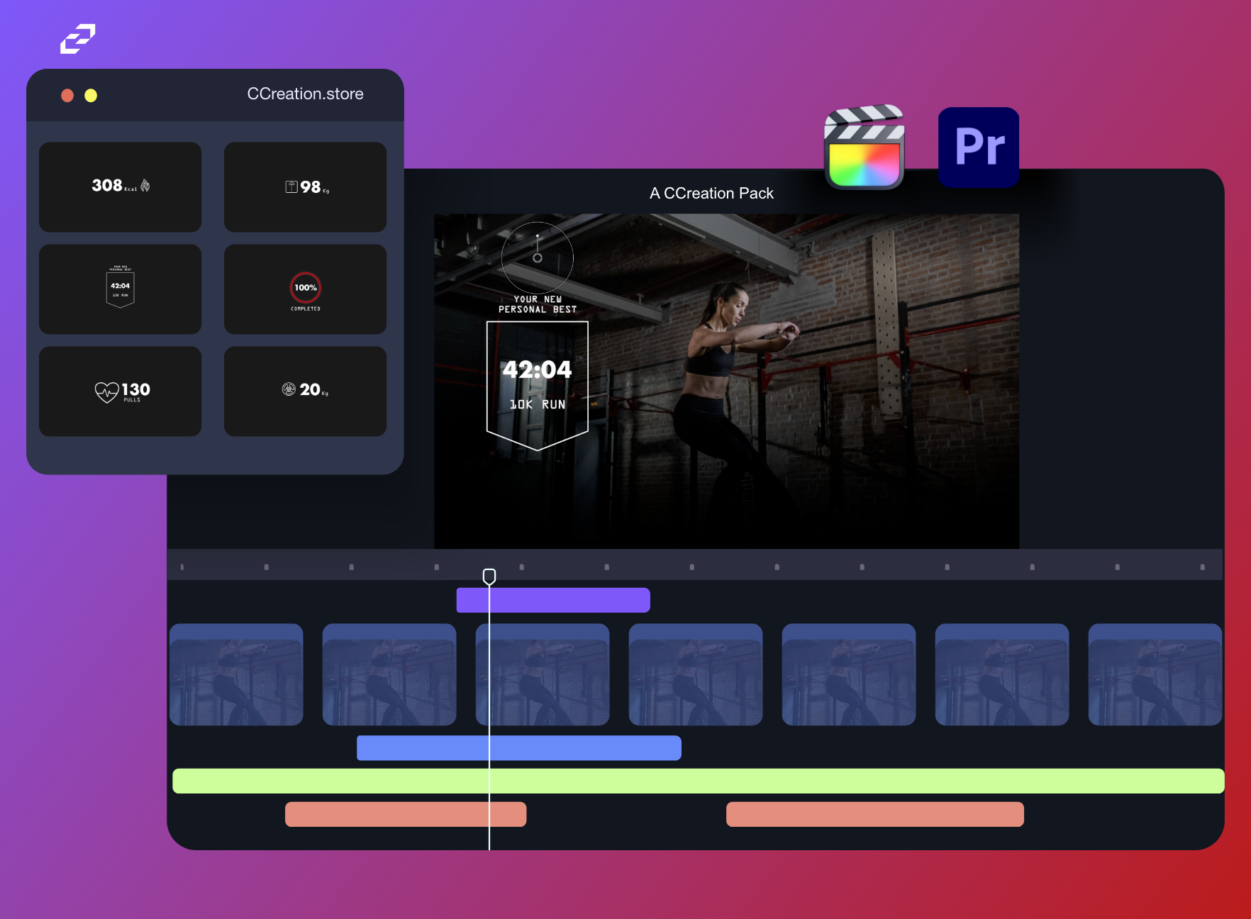 Fitness Workout Animated Icons - video elements for final cut pro, premiere pro, davinci resolve - C Creation Store