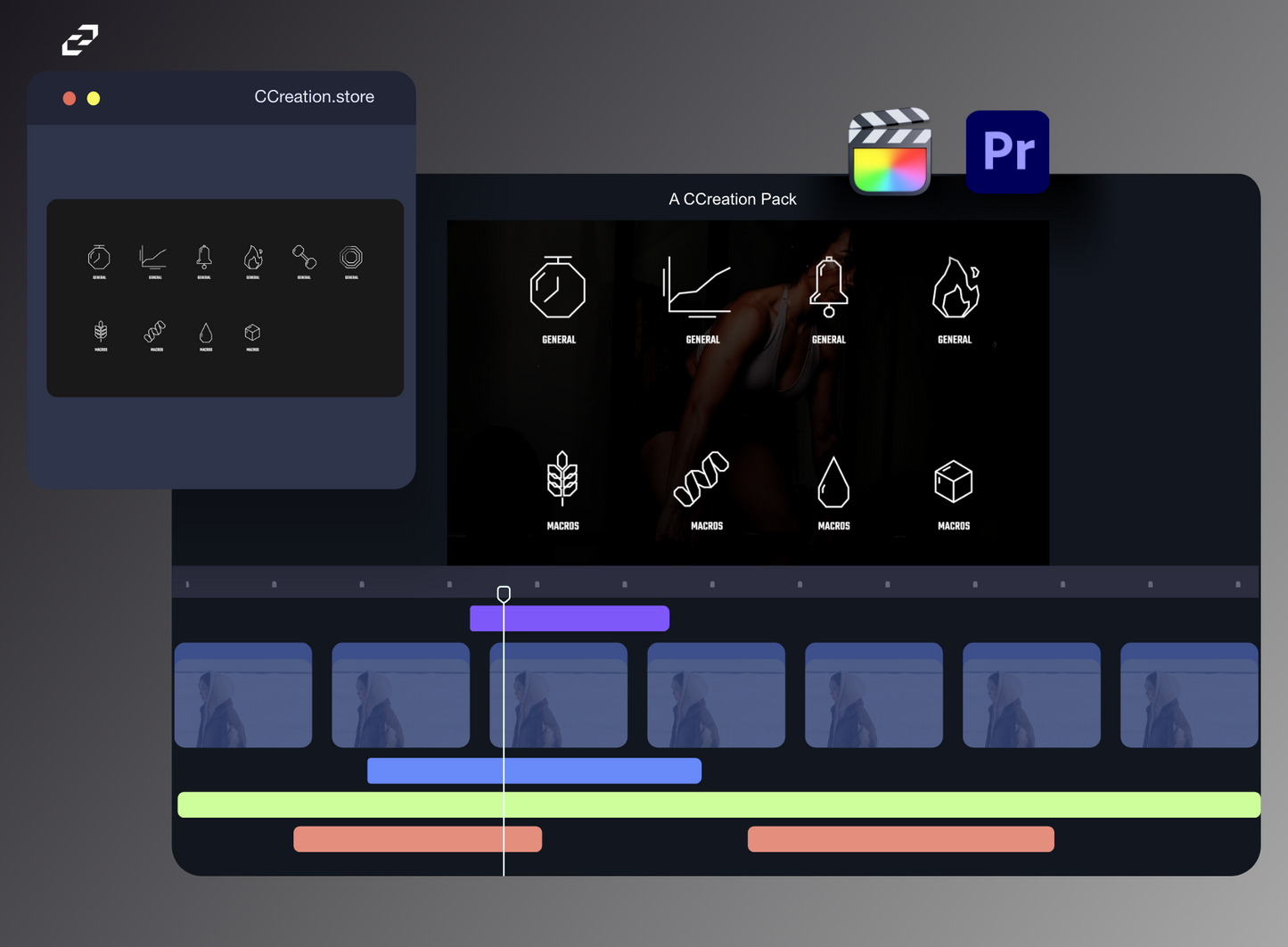  Fitness Animated Icons and Graphics - Editable Video Elements for Final Cut Pro, Premiere Pro - C Creation Store