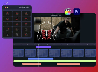 Muscle Animated Icon Pack for Final Cut Pro, Premiere Pro - Editable Fitness Templates and Graphics - CCreation Store