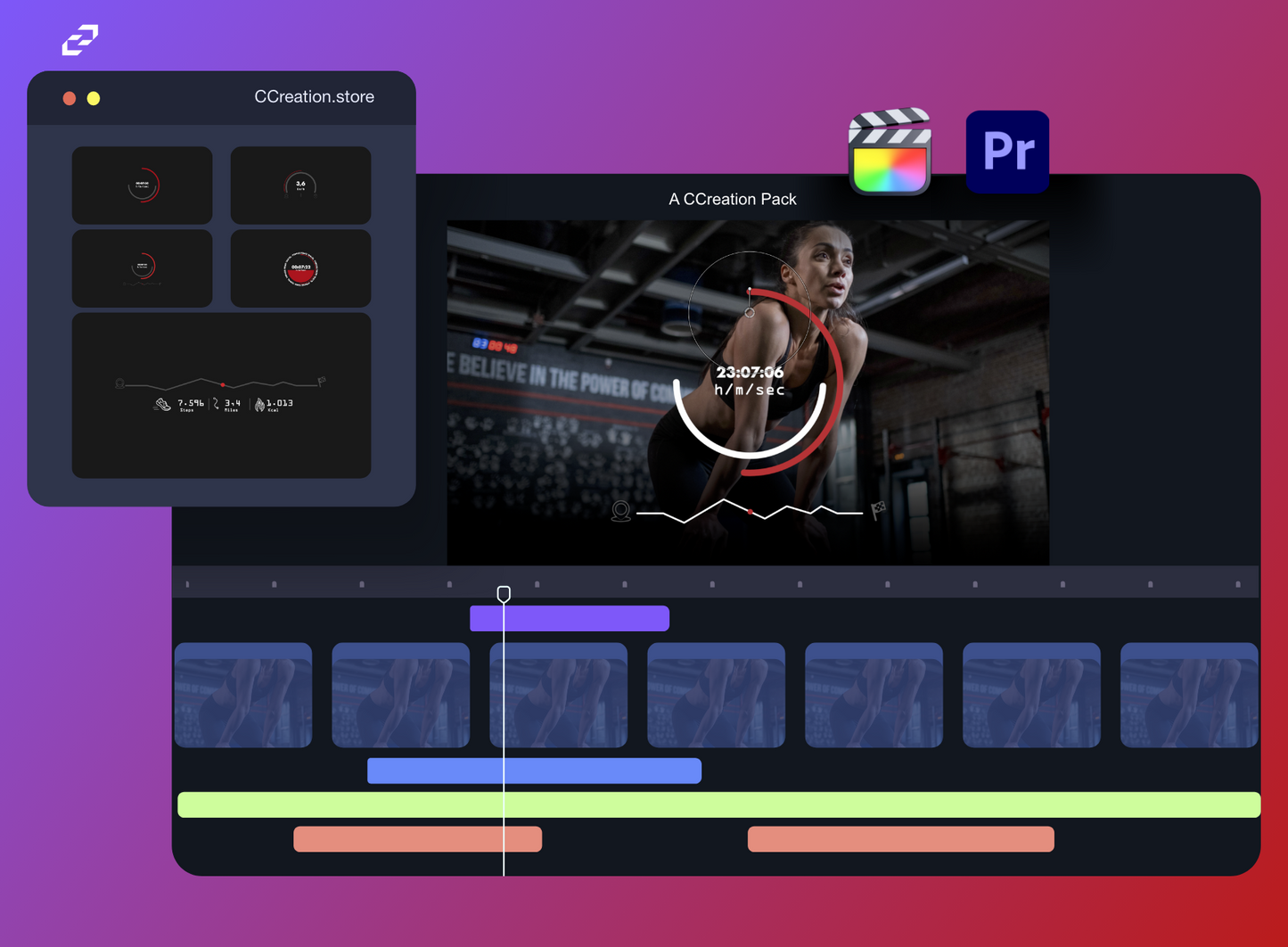 Timers and Counters for Final Cut Pro, Premiere Pro - Editable Fitness Video Templates - CCreation Store