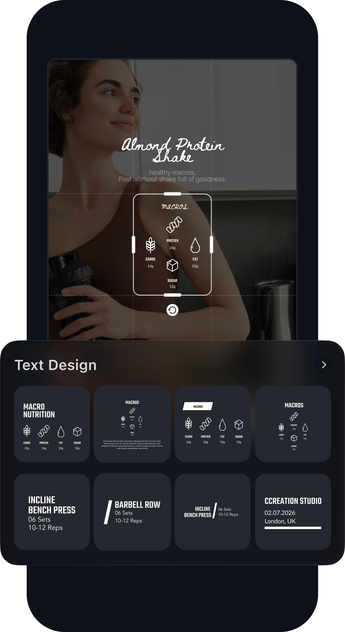 Fitness video editor turns your meal prep vidoes  into a piece of art with a simple drag & drop text designs. Rotate, trim, split, colours and merge videos with CCreation