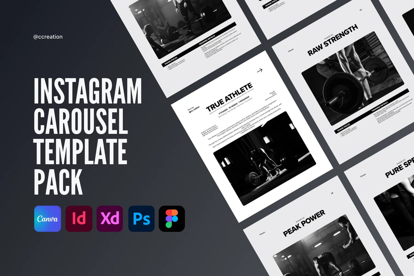 Clean Athlete Collection – Instagram Carousel Template Pack (Canva, Figma, Adobe XD, InDesign & Photoshop) ccreation.store