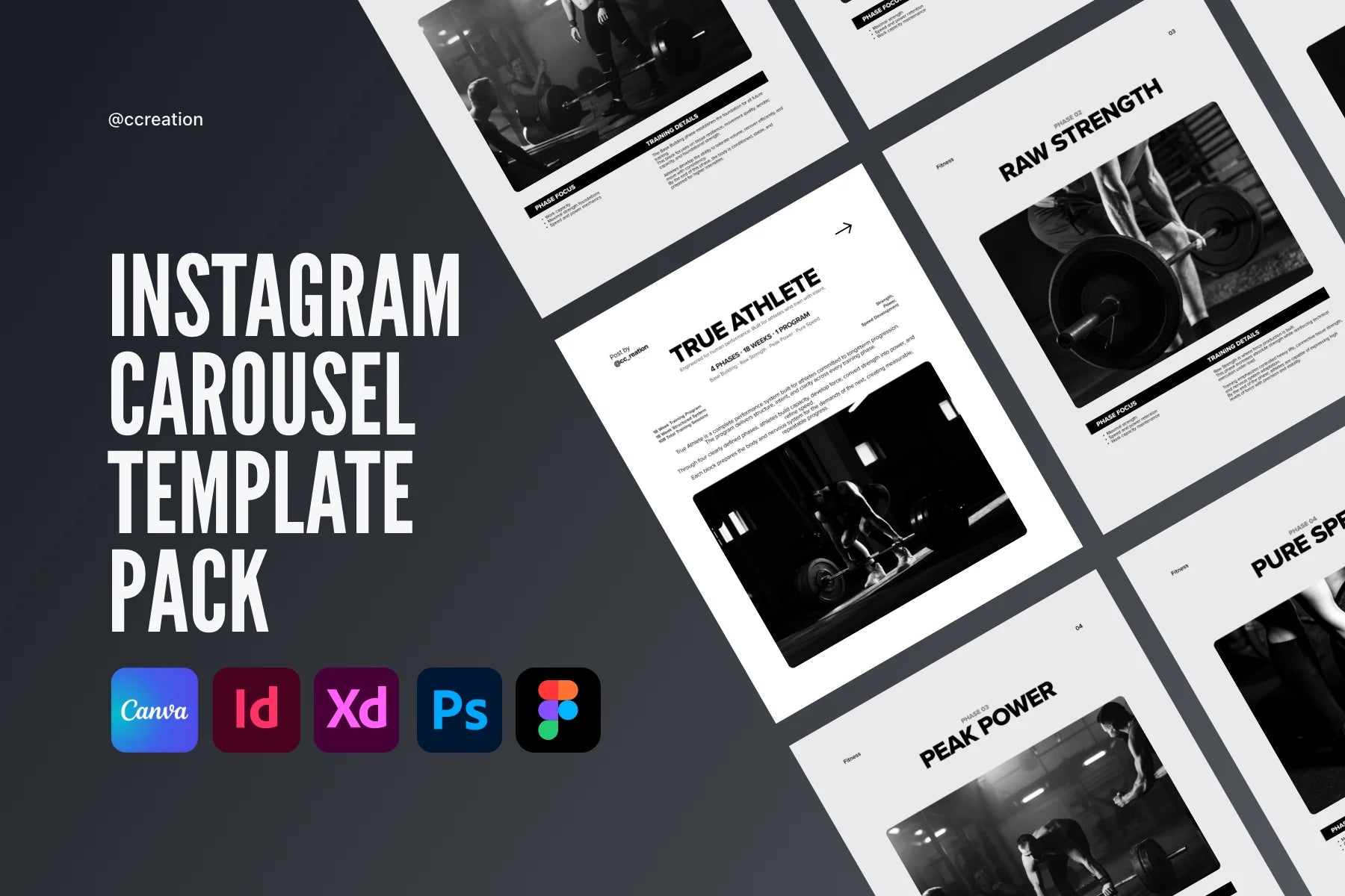 Clean Athlete Collection – Instagram Carousel Template Pack (Canva, Figma, Adobe XD, InDesign & Photoshop) ccreation.store