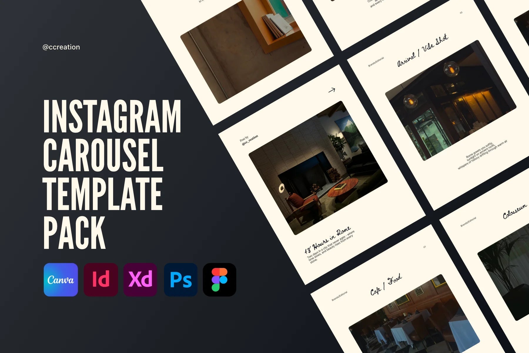 Clean Editorial Collection – Instagram Carousel Template Pack (Canva, Figma, Adobe XD, InDesign & Photoshop) ccreation.store