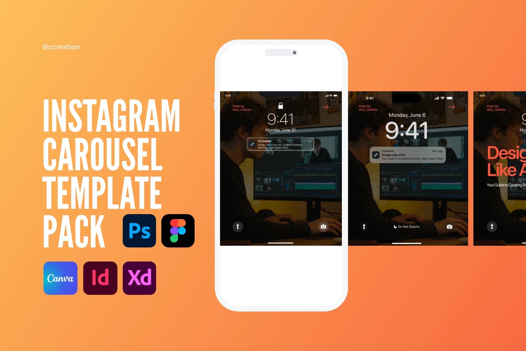 Clean iOS UI Collection – Instagram Carousel Template Pack (Canva, Figma, Adobe XD, InDesign & Photoshop) ccreation.store