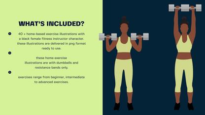 African American Female Exercise Illustrations - 40+ PNG Workout Clipart, Fitness Clipart, DFY Content for Workouts