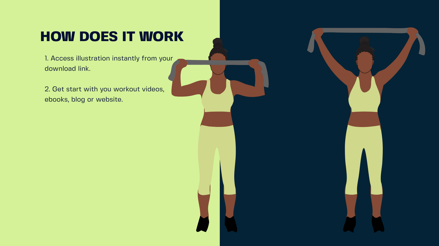 African American Female Exercise Illustrations - 40+ PNG Workout Clipart, Fitness Clipart, DFY Content for Workouts