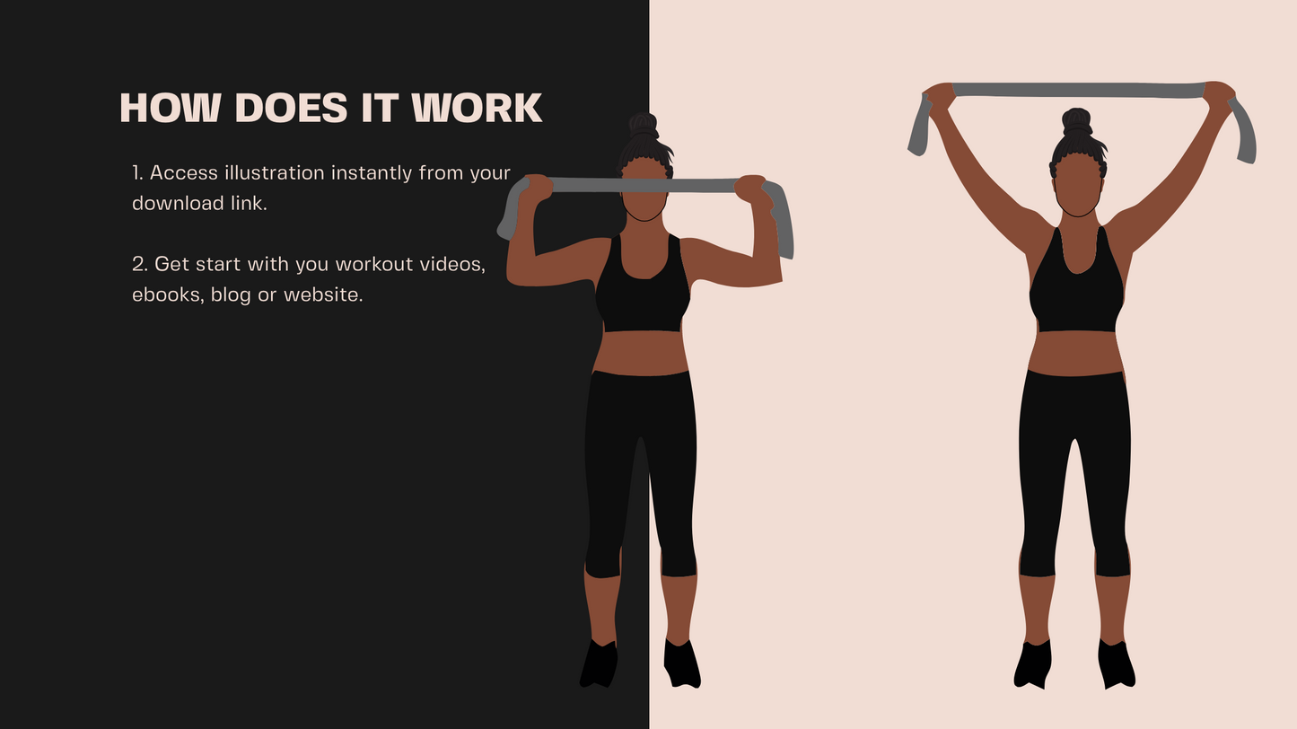 African American Female Exercise Illustrations - 40+ PNG Workout Clipart, Fitness Clipart, DFY Content for Workouts