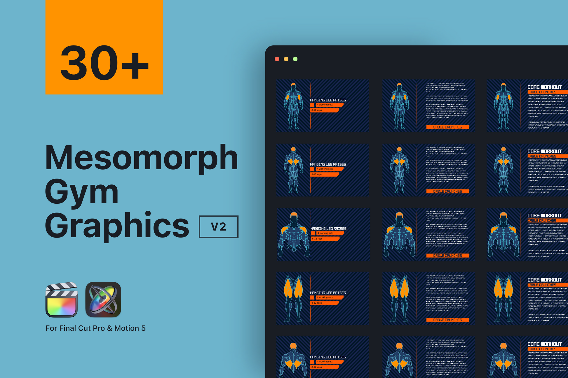 Gym Graphics V2 Bundle For Final Cut Pro, Premier Pro and Davinci resolve ccreation.store