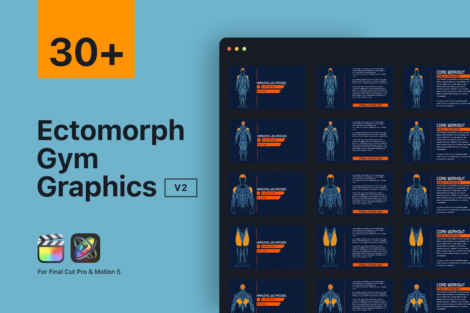 Gym Graphics V2 Bundle For Final Cut Pro, Premier Pro and Davinci resolve ccreation.store