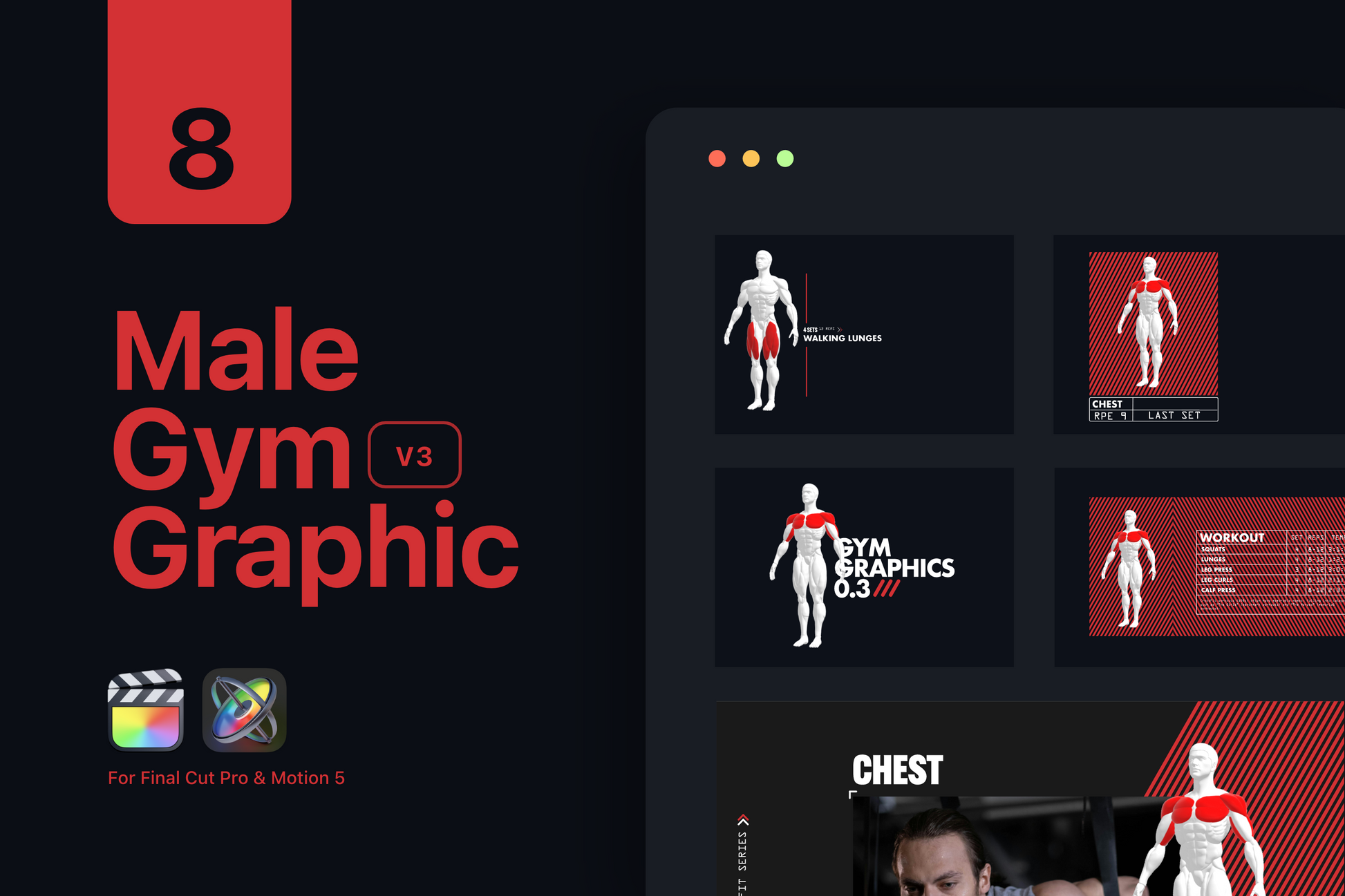 Gym Graphics V3 Male For Final Cut Pro & Premiere Pro ccreation.store