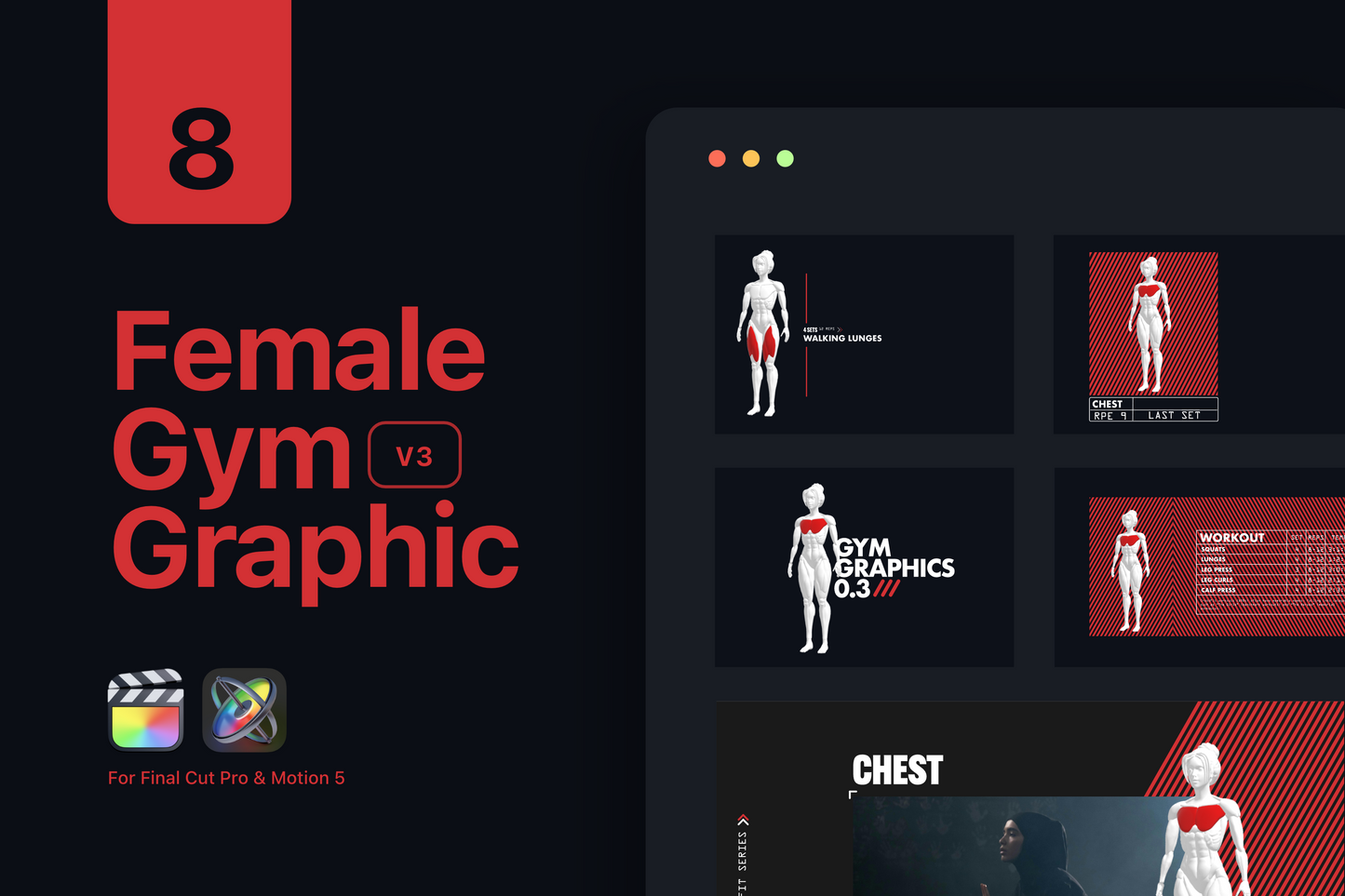 Female Gym Graphics V3 For Final Cut Pro & Premiere Pro ccreation.store