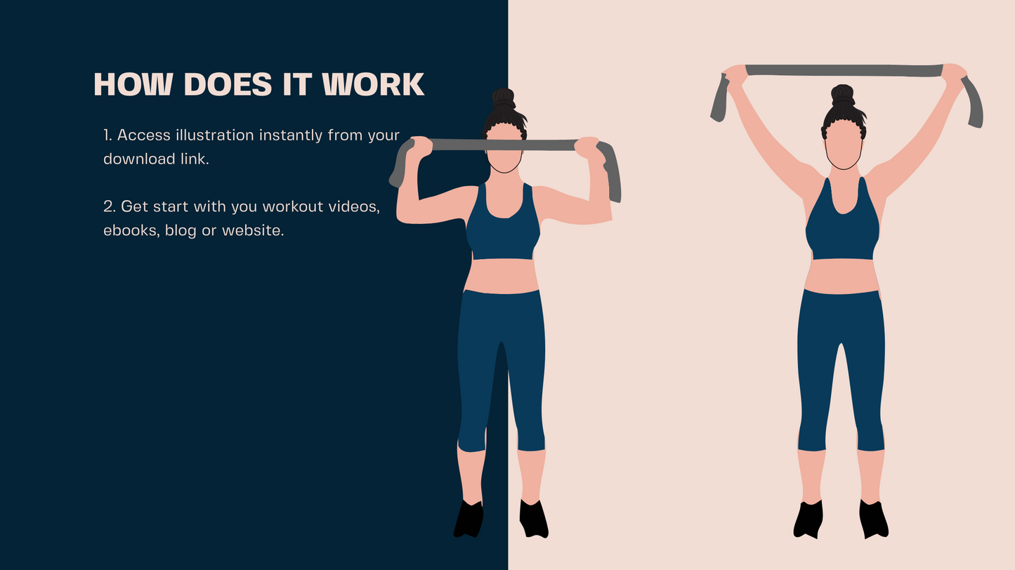 Female Exercise Illustrations - 40+ PNG Workout Clipart, Fitness Clipart, DFY Content for Workouts