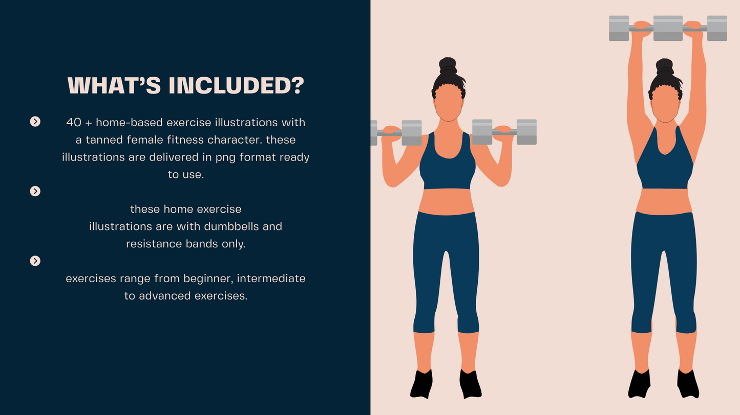 Female Exercise Illustrations - 40+ PNG Workout Clipart, Fitness Clipart, DFY Content for Workouts