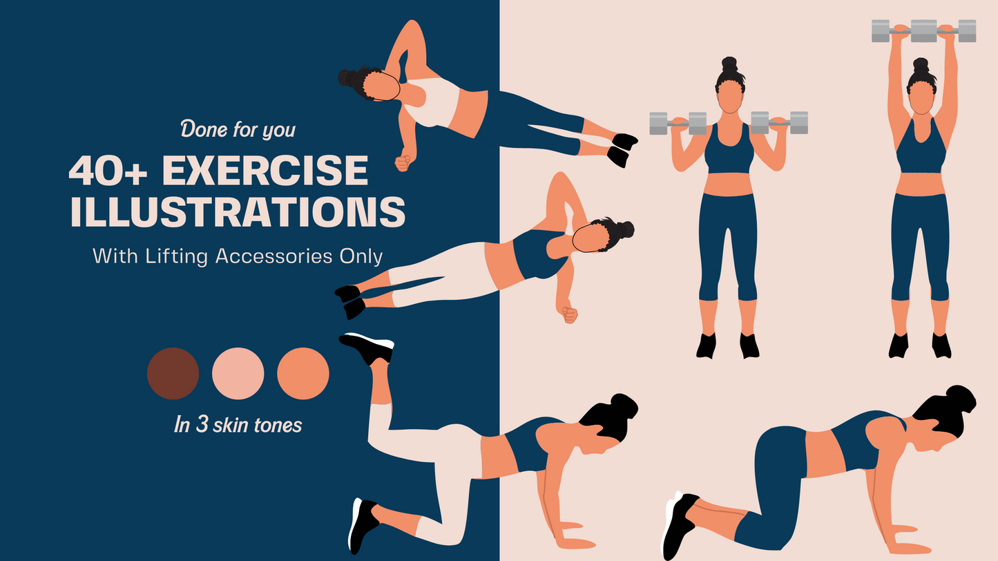 Female Exercise Illustrations - 40+ PNG Workout Clipart, Fitness Clipart, DFY Content for Workouts
