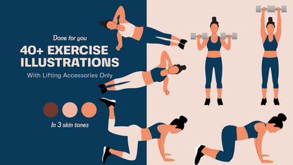 Female Exercise Illustrations - 40+ PNG Workout Clipart, Fitness Clipart, DFY Content for Workouts