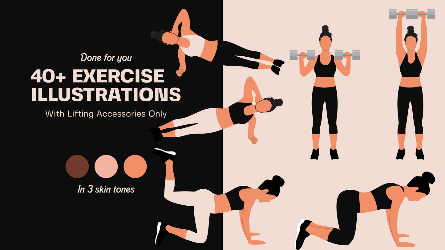 Female Exercise Illustrations - 40+ PNG Workout Clipart, Fitness Clipart, DFY Content for Workouts