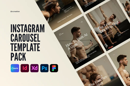 Soft Fitness Collection – Instagram Carousel Template Pack (Canva, Figma, Adobe XD, InDesign & Photoshop) ccreation.store
